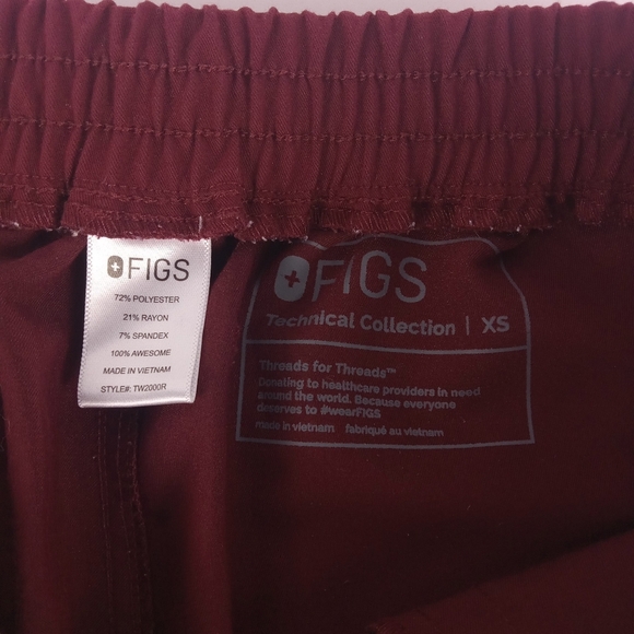 Figs Yola Skinny Scrub Pants Womens Size XS Burgundy Medical Drawstring Pockets - Picture 5 of 8